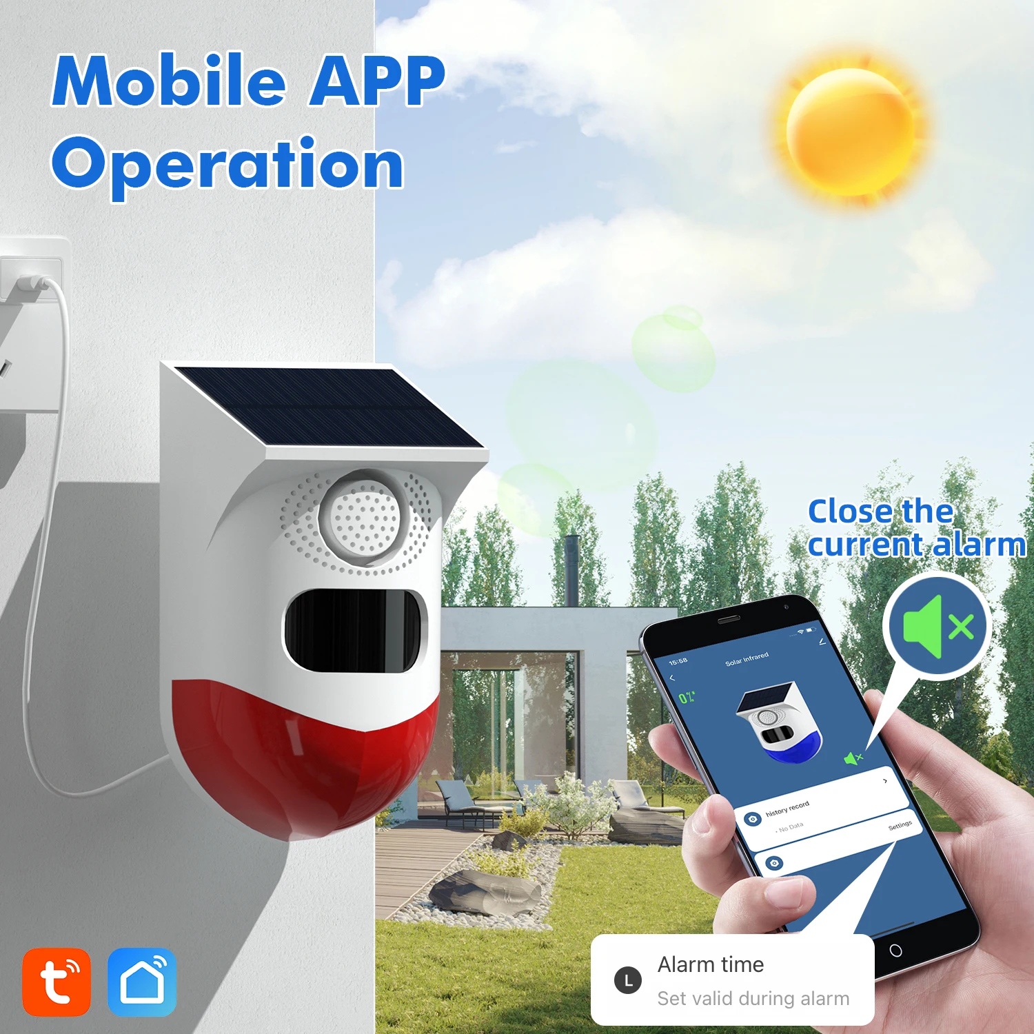Outdoor WiFi Solar Infrared Motion Sensor Detector High Sound Strobe Siren Tuya PIR Sensors Waterproof Security Motion Alarms