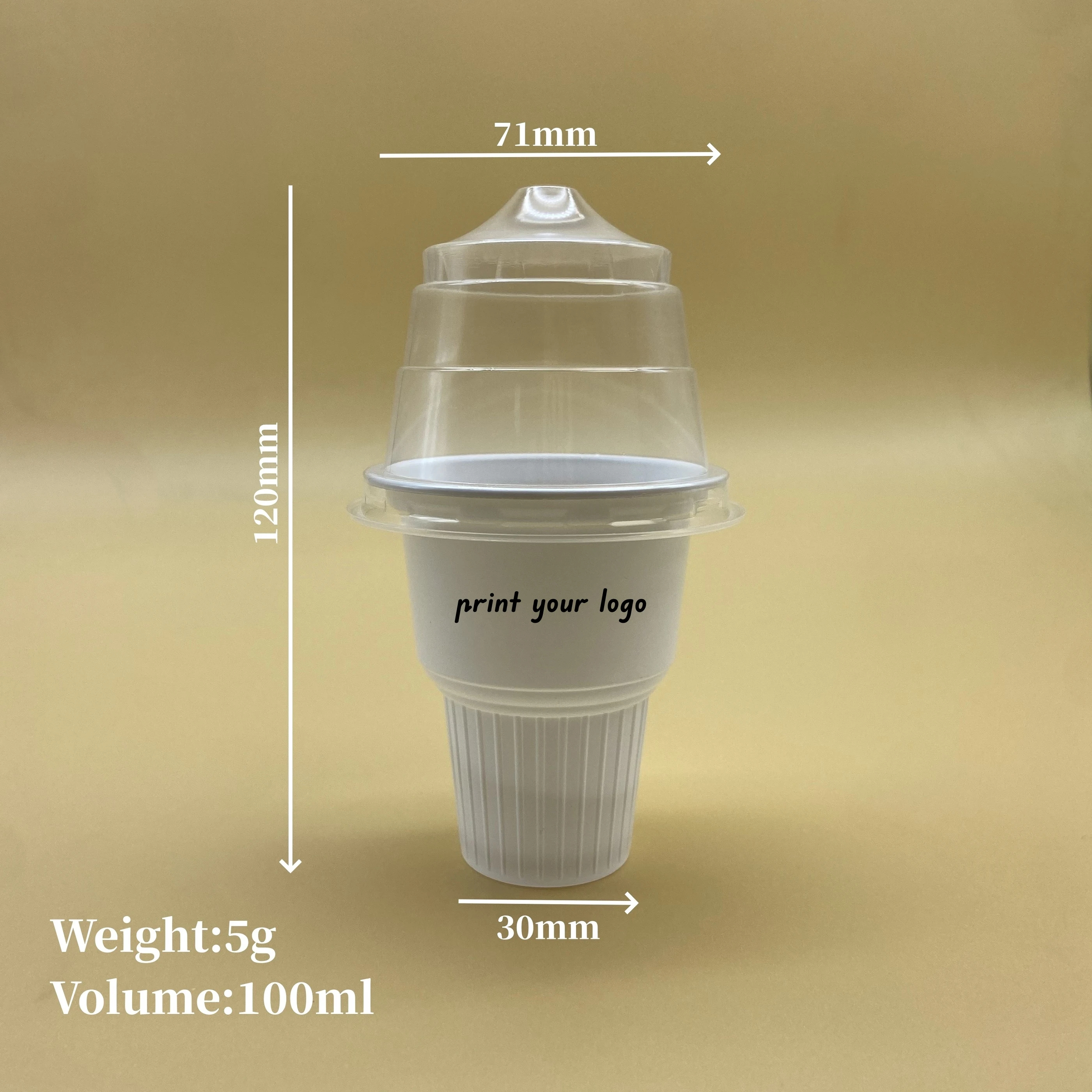 Sulide OEM Fancy Design Packaging Custom Logo Torch Shape Dessert Cup Ice Cream Plastic Cone with Lid