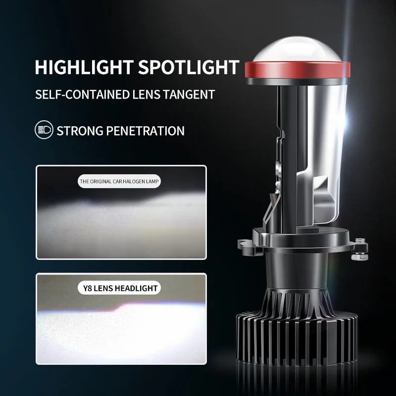 Y8 Auto Lighting System Projector New H4 Bifocal Lens LED Headlight for Car & Motorcycle Accessories in 6000k Color Temperature