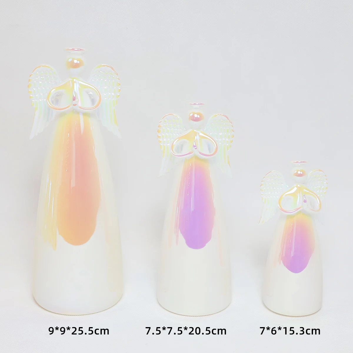 LED lighted pearl color white iridescent handmade glass angel with led light Christmas decor gift for sale supplier