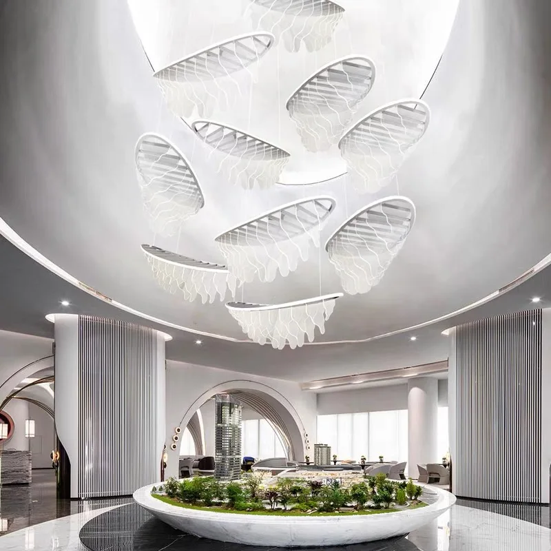 Factory Custom Commercial Space Wedding Modern Project Ktv Led Living Room Large Gold Long Shape Chandelier