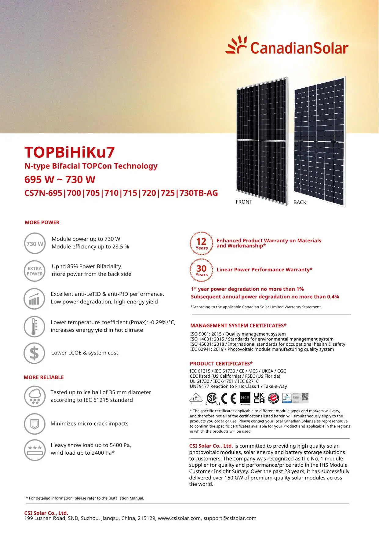 CanadianSolar CS7N-TB-AG N-Type Solar Panel 690W-720W for Topcon
