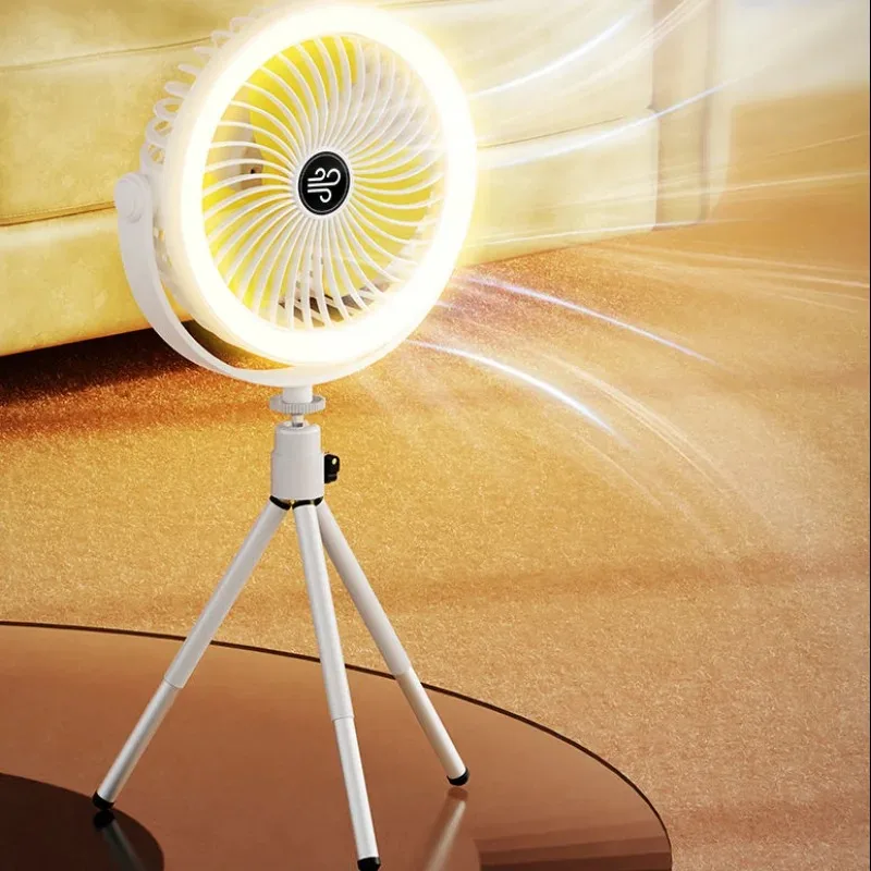 Camping Fan with LED Light 3 Speed Adjustable Desktop Air Cooling Circulator USB Rechargeable Multifunction Air Circulator Fan