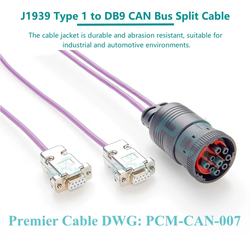 CAN Logger SAE J1939 9 Pin Type 1 Black to Dual DB9 Splitter Y Cable for CANBus Automotive Truck Bus Test Diagnostic