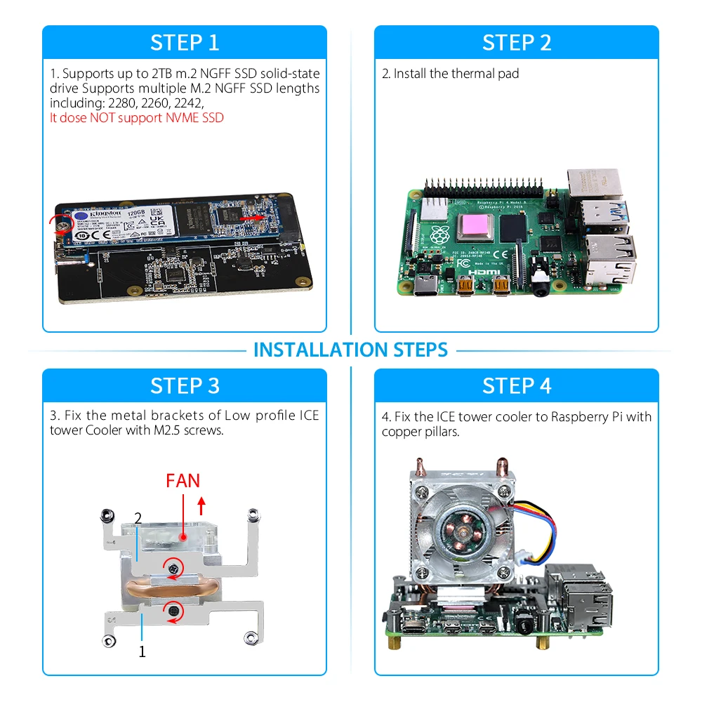 GeeekPi Raspberry Pi Mini Tower NAS Kit with Ice Tower 0.96 Display ...