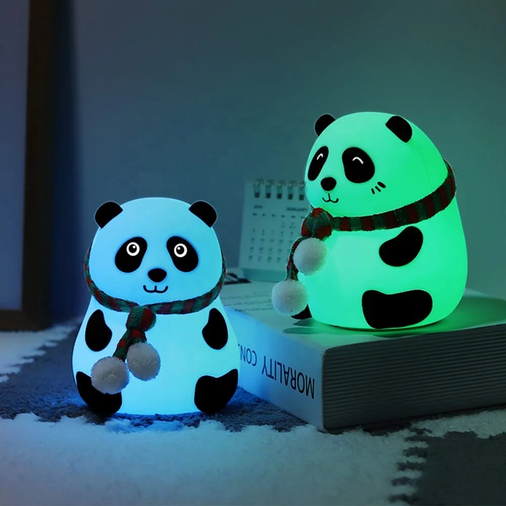 Portable Led Children Nightlight Battery Squishy Silicone Animals Gifts  Kids Panda Toddler Night Lights Bedroom Cute Lamp