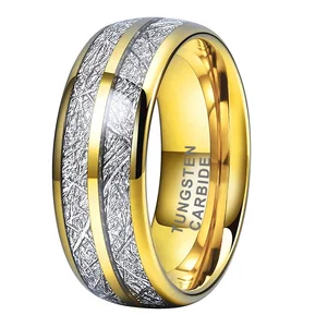 Coolstyle Jewelry 8mm Imitated Meteorite Inlay Fashion Engagement Wedding Band Gold Tungsten Finger Ring for Men Women