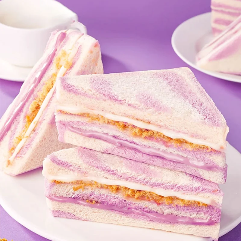 Nutritious Breakfast Sandwich Bread Cake Triangle Brand Toast Meat Floss and Taro Puree Triangle Bread Chinese Burger Bread