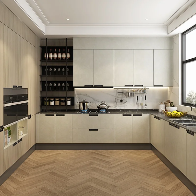 2021 Modern Ready to Made Kitchen Cabinet Finger Pull Out Style Interior Luxury Italian Flat Pack Kitchen
