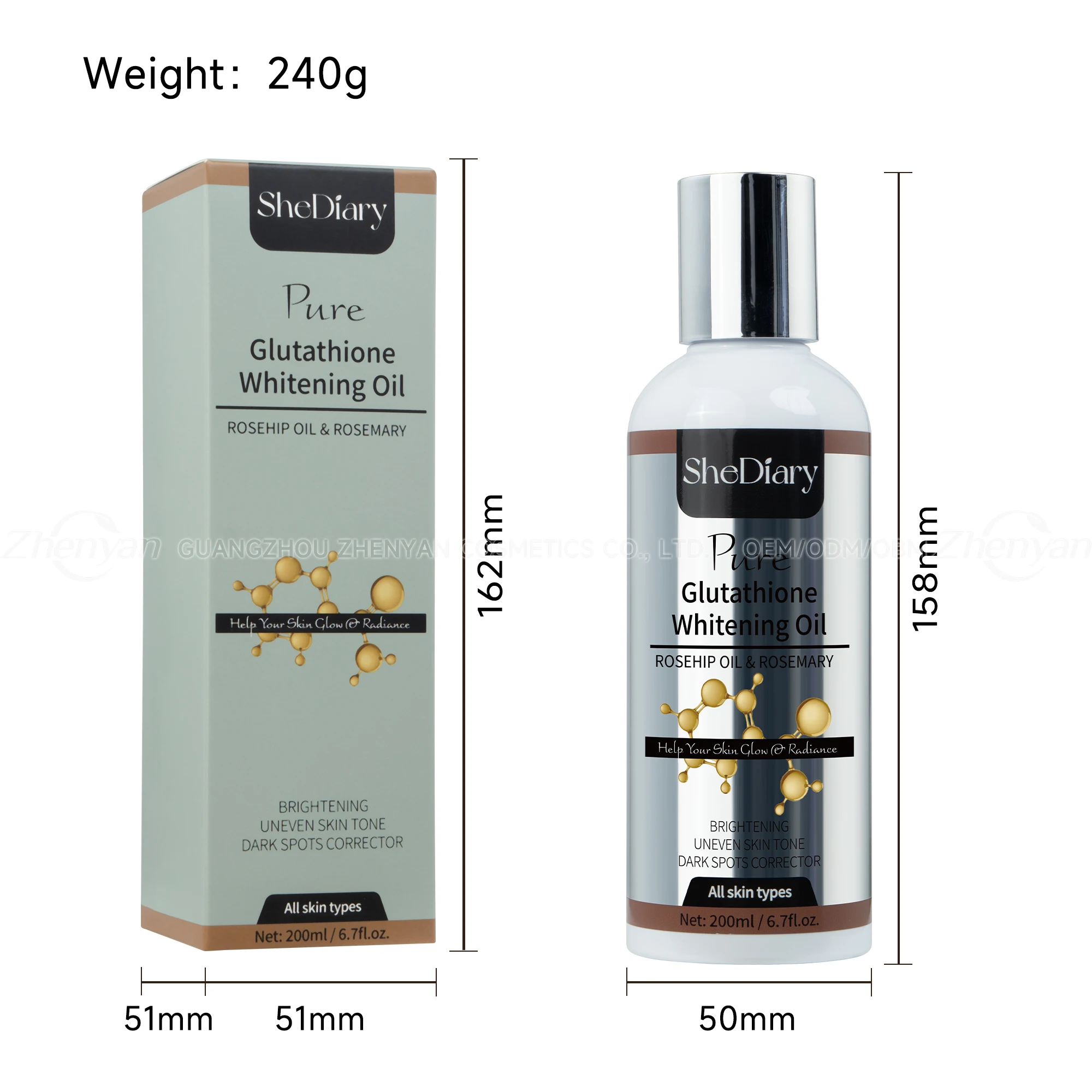 glutathione whitening oil Shediary OEM Glutathione Whitening Body Oil