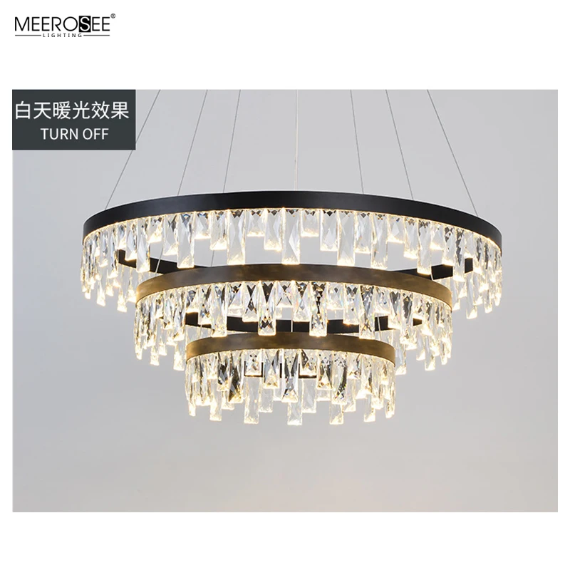 MEEROSEE Modern Home Pendant Light Crystal Ring Suspension Light Round LED Pendant Light MD86762