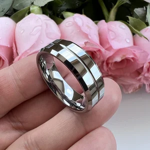 Coolstyle Jewelry 8mm Beveled Polished Tungsten Carbide Ring for Men Women Fashion Engagement Wedding Band Comfort Fit