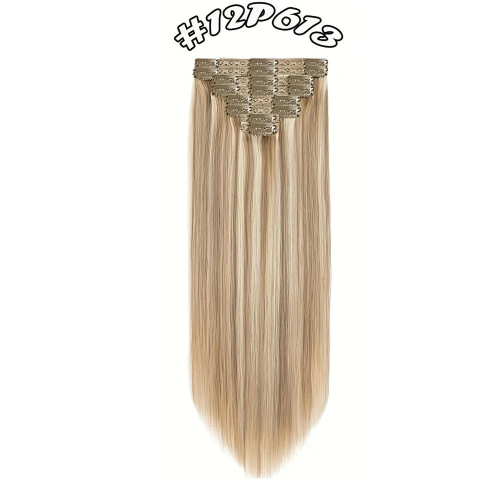 8 pezzi di extension per capelli umani Remy 100% lisci doppi 18 clip biondo chiaro mix testa piena ispessita morbida liscia_voghion.com