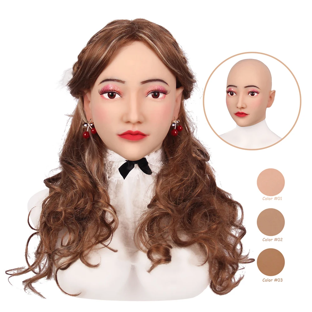 Crossdresser Cosplay Sexy Girl Full Head Mask Realistic Human Skin