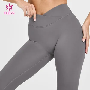 HUCAI Custom Nylon Spandex Butt Lifting V-Shaped Waist Fitness Gym Yoga Pants Leggings for Women High Quality