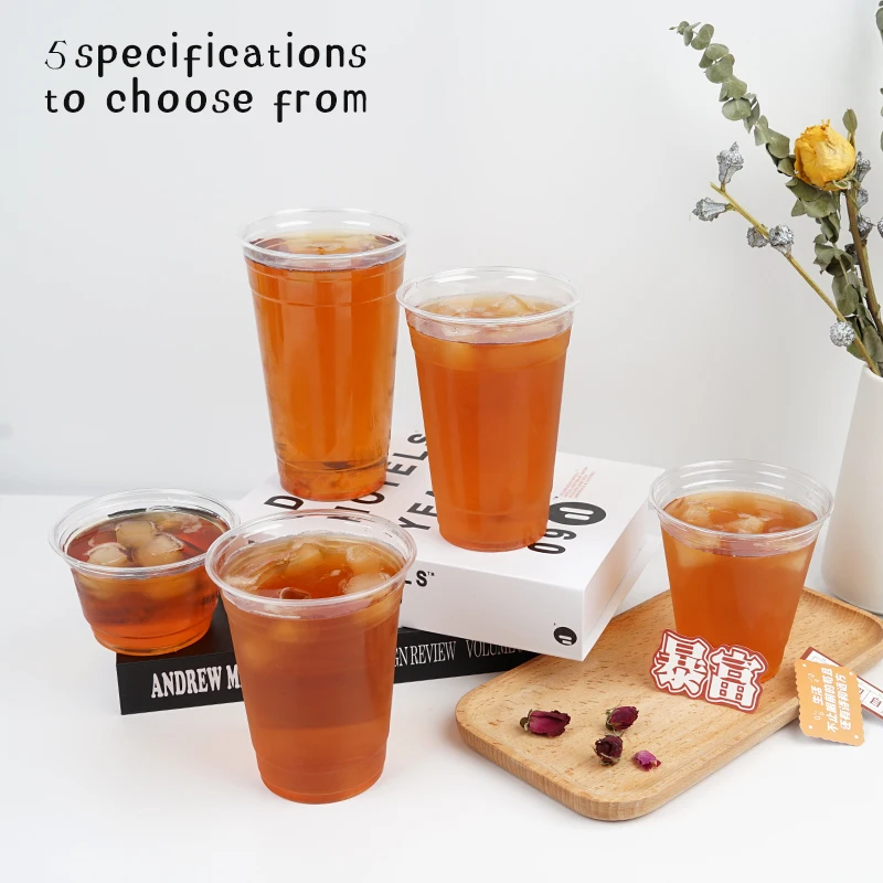 Disposable Reusable Transparent Clear Custom Printed Logo Plastic PET Drinking Cup Cold Coffee Cups with Lids and Straws