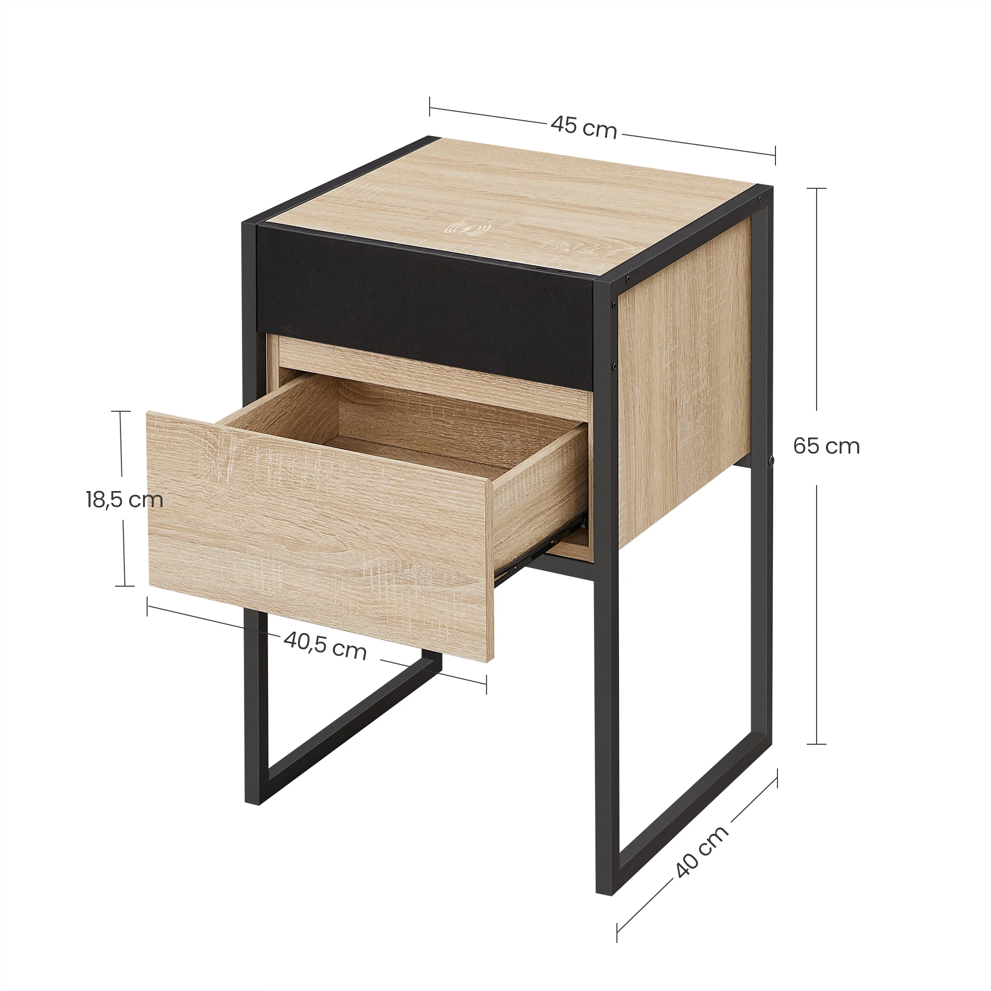 Vasagle Smart Nightstands Wood Wireless Charging Bedside Table Multifunctional Bedside