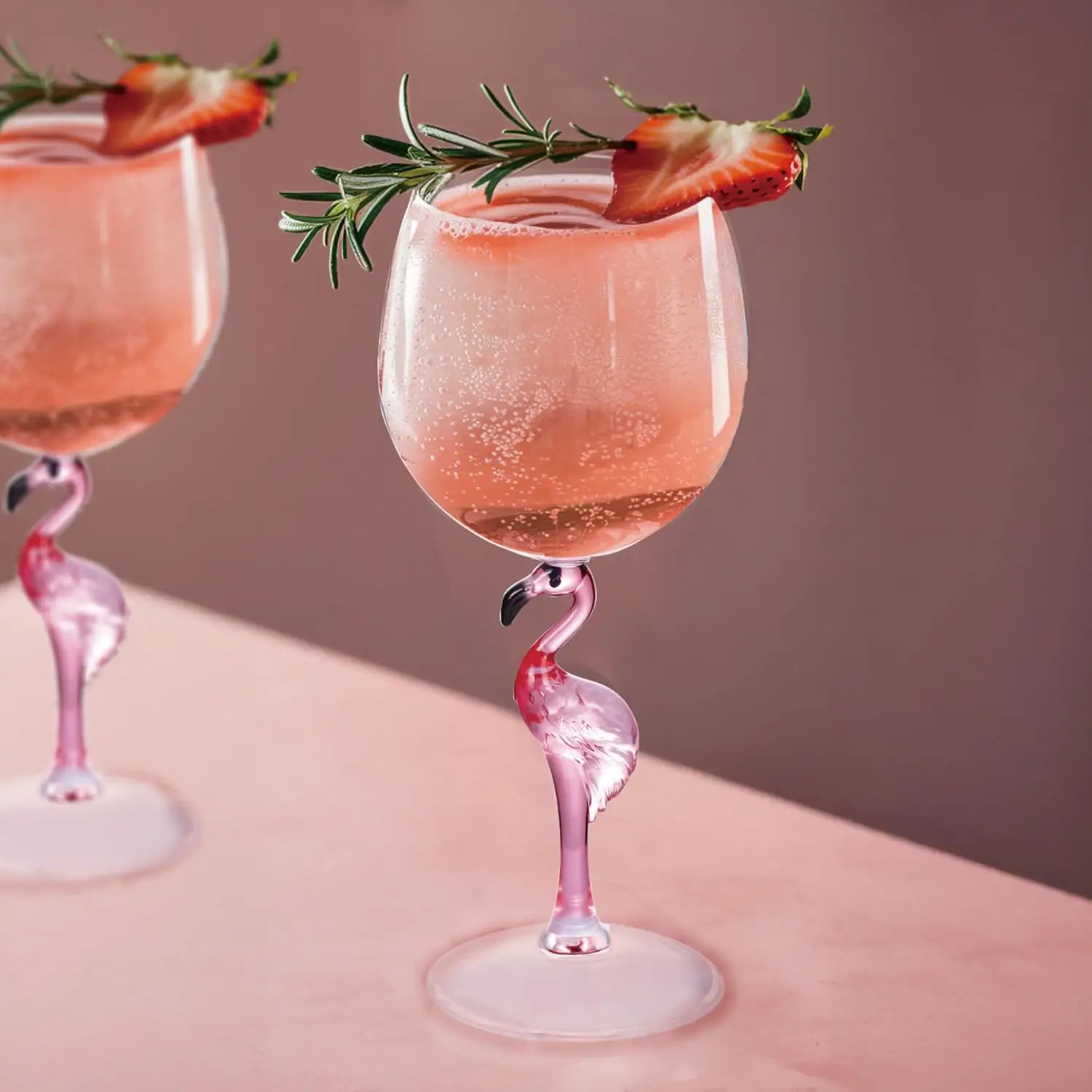 YILANJIN Lot de 2 verres à vin transparents de 500 ml en forme de flamant rose pour la cuisine, les restaurants, les champagnes blancs pour mariages, fêtes et anniversaires de mariage (rose