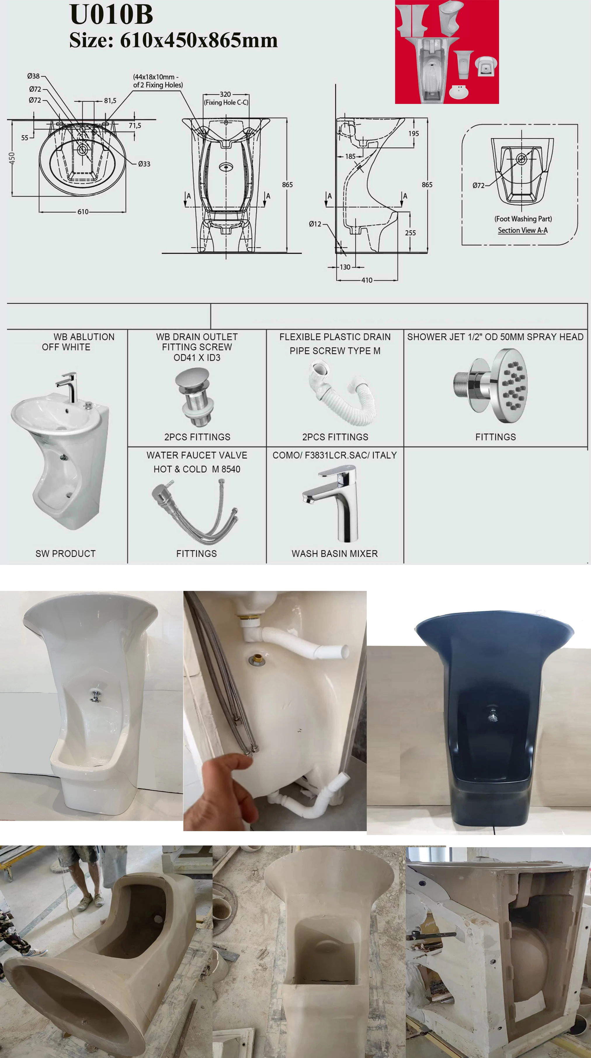 Wudu Vessel Laundry Lavabo Wash Station Sanitary Ablution Product