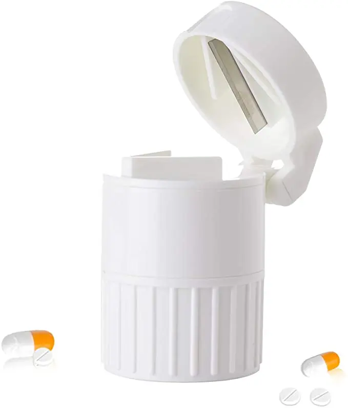 Quick Delivery Portable 4 in 1 Round Pill Box Cutter Crusher Medicine Spliter Grinder case Tablet Water Cup Pill Boxes Cases