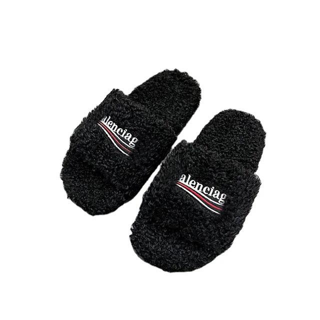 2023 newest luxury  fur wool sliders women fashion sandals shoes slippers green towelling slippers