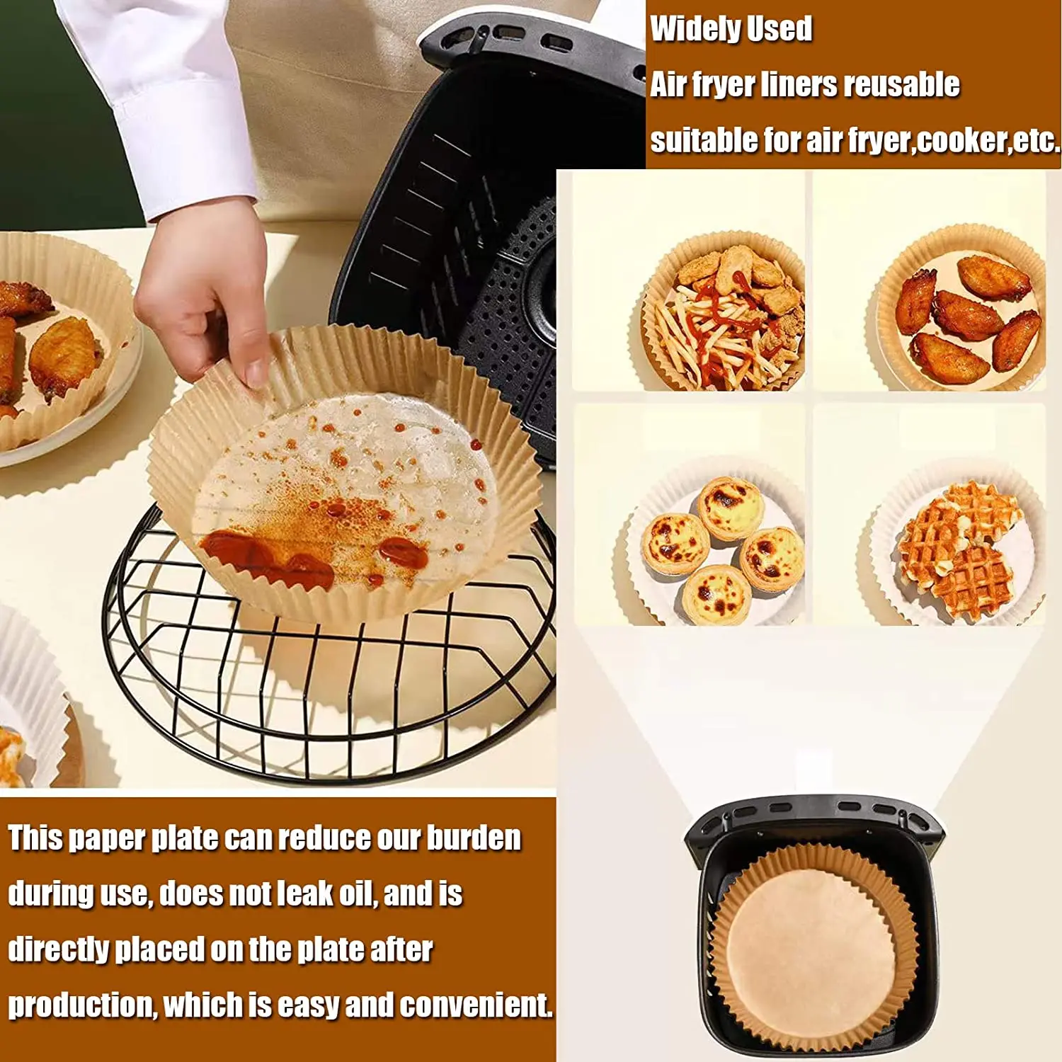 23cm Large Air Fryer Disposable Paper Liner Non-stick Airfryer