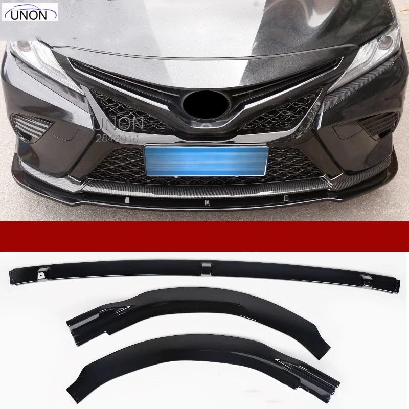NINTE Gloss Black Front Lip for 2018-2019 Toyota Camry SE/XSE 3pcs 