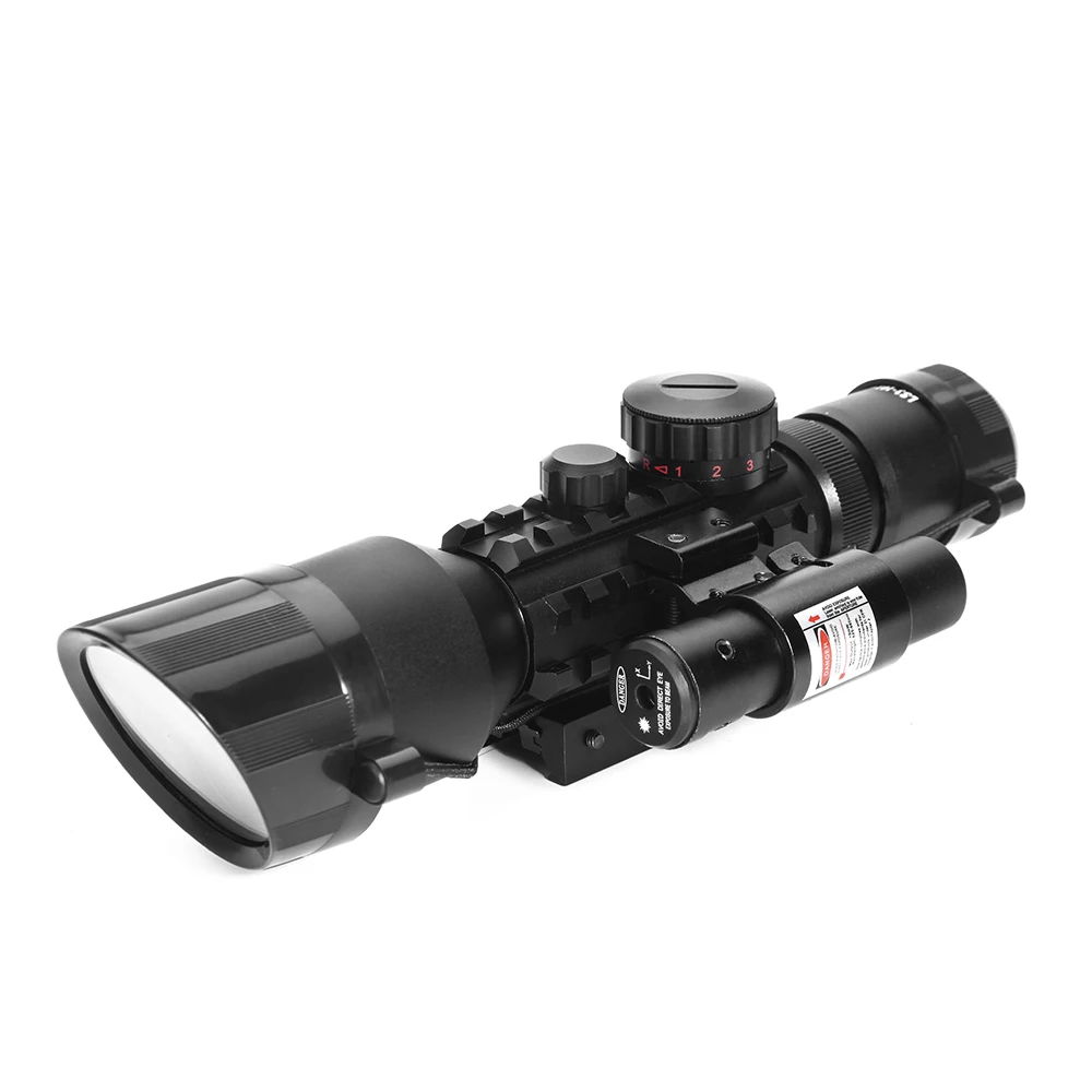 Tactical Optics Sight M9 3-10x42EG Scope Illuminated Sight With Red Laser Fit 11mm/20mm Mount