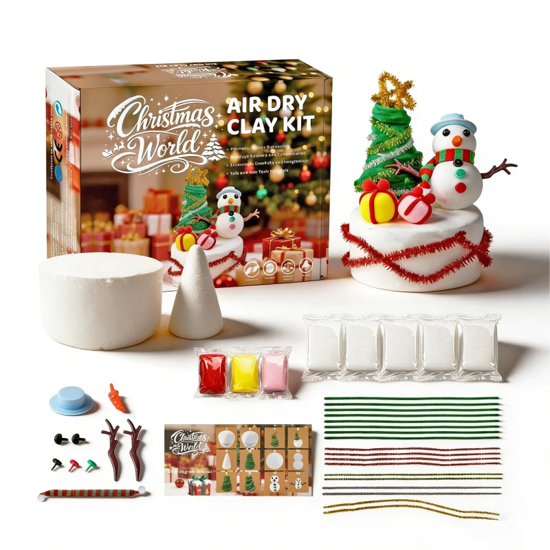 カスタムクリスマス用エアドライクレイキット｜無毒・子供向けクラフトセット（雪だるま・ツリー装飾用）｜教育玩具・ホリデーギフト｜卸売対応