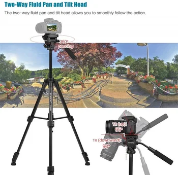 YUNTENG VCT-691 Portable Aluminum Alloy Video Tripod 4-Section Camera Tripod with Fluid Pan & Tilt Head Max Load 3kg detail image