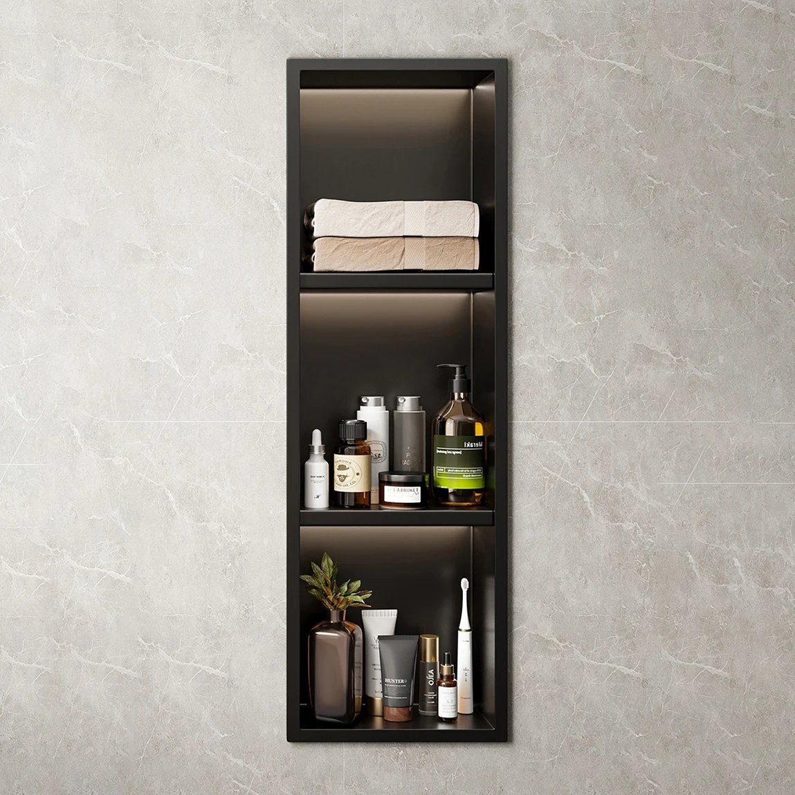 Nicchie per Doccia in Acciaio Inox Nero Opaco da Incasso per Decorazione Pareti Bagno