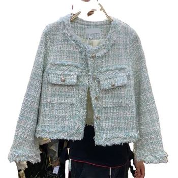 French niche 2023 early autumn retro small fragrant style single breasted coarse knit cardigan elegant short jacket
