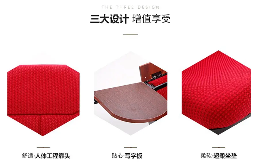 Factory Wholesale Auditorium Chair Metal Frame Folding Cinema Chair With Wooden Tablet And Fabric Seat For Lecture And Theater