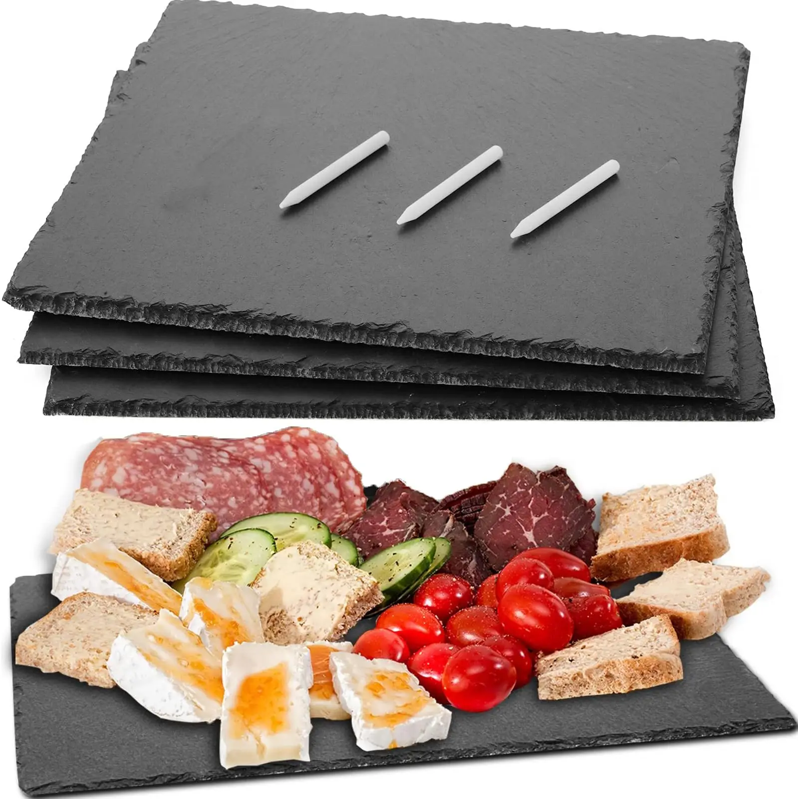12 X 10 in 4 Pack Slate Cheese Boards Black Stone Plates Charcuterie Boards Gourmet Serving Tray Cheese Platter for Sushi