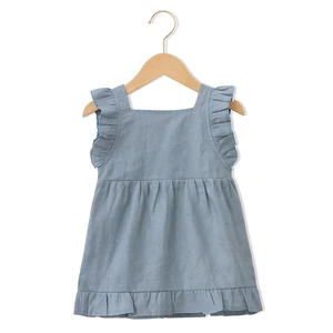 New Style Multiple Children Summer Ruffle Simple Design Girls Dresses With Button Casual Baby Dress
