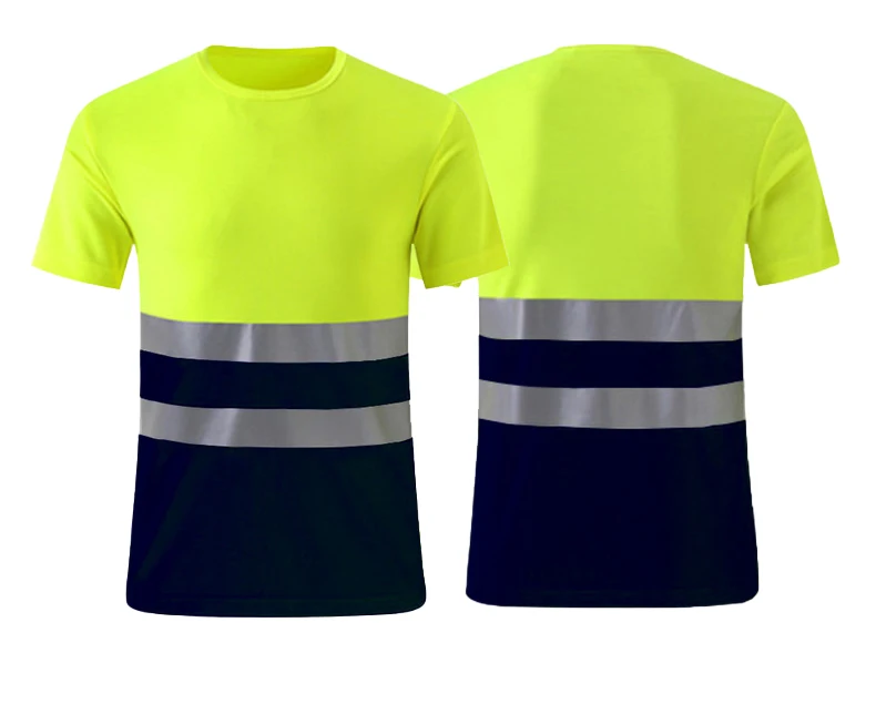 Reflective Road Safety Short Sleeve Breathable Workwear Plain T Shirt Wholesale Work Clothing Green T Shirts