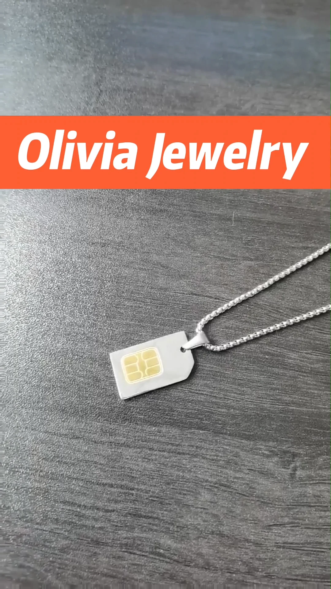 SIM Card Pendant Necklace Gold Plated Stainless Steel