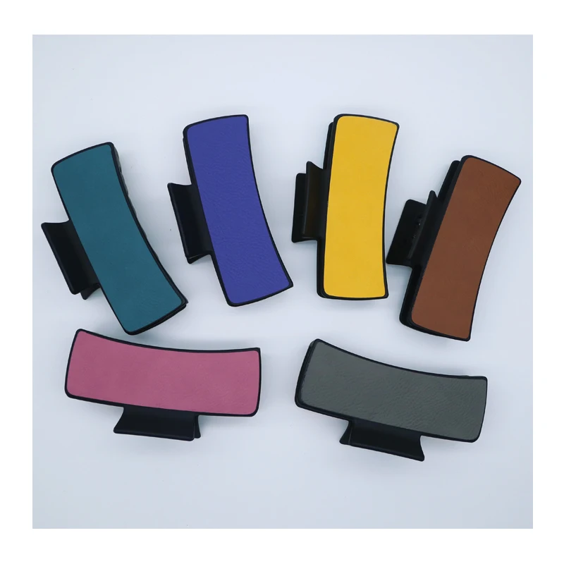 Fashion Hair Clips Personalized Square Laserable Engraving Leather Hair Clamps Resin Material