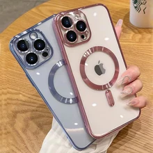 Luxury Magnetic Clear Shockproof Transparent Mobile Phone Case for iPhone 15 Pro Max 14 16