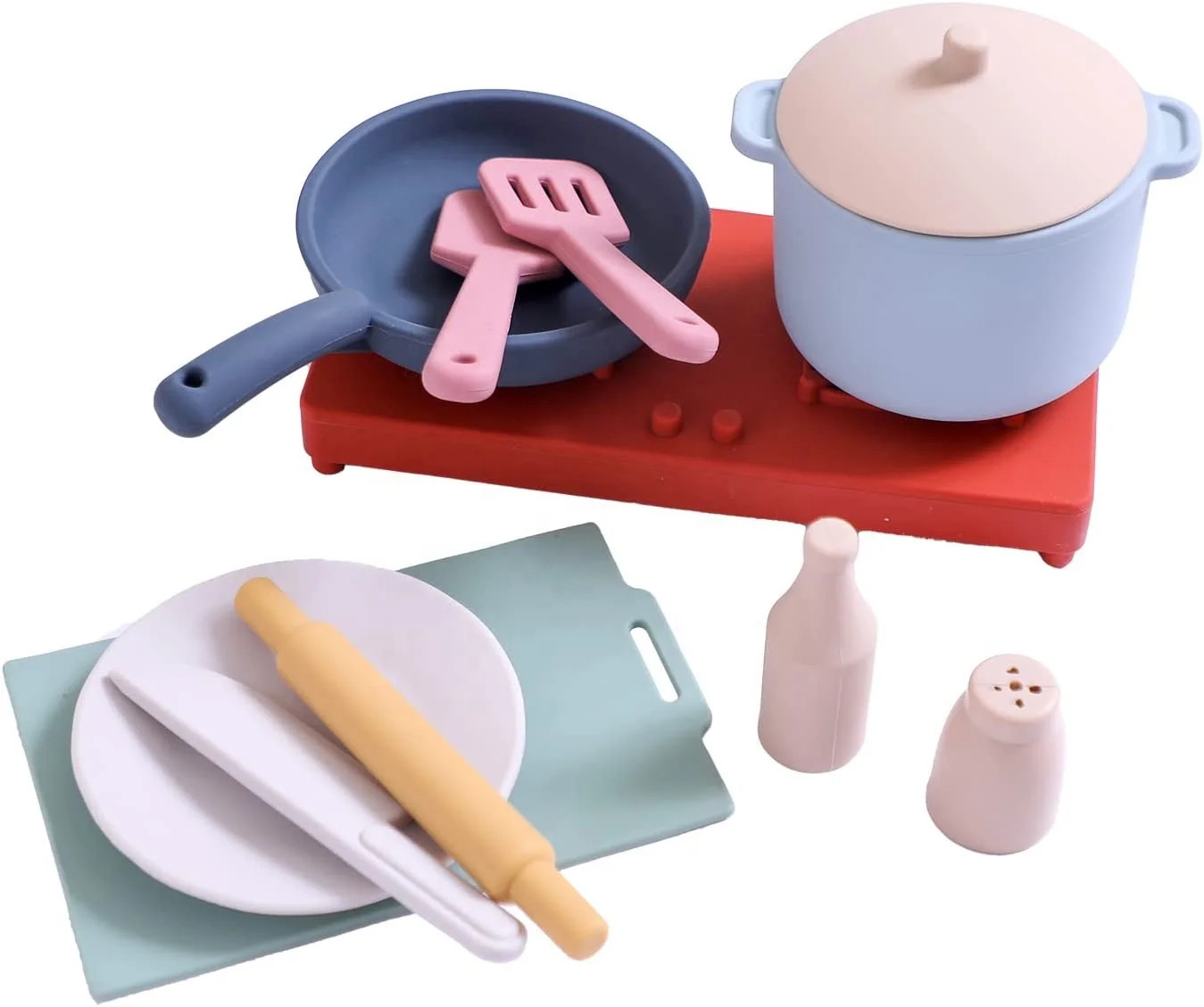 Factory New Arrival Silicone Kids Play Kitchen Accessorieswith Kids Pots  and Pans Play Set Kitchen Cooking Toys for Play Food