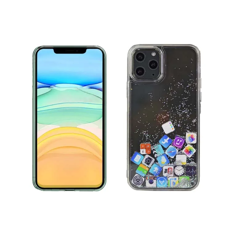 App Icon Liquid Phone Case Waterproof for iPhone 11 Back Cover Gold Foil Glitter Water Cover for iPhone 11 Luxury Quicksand Case