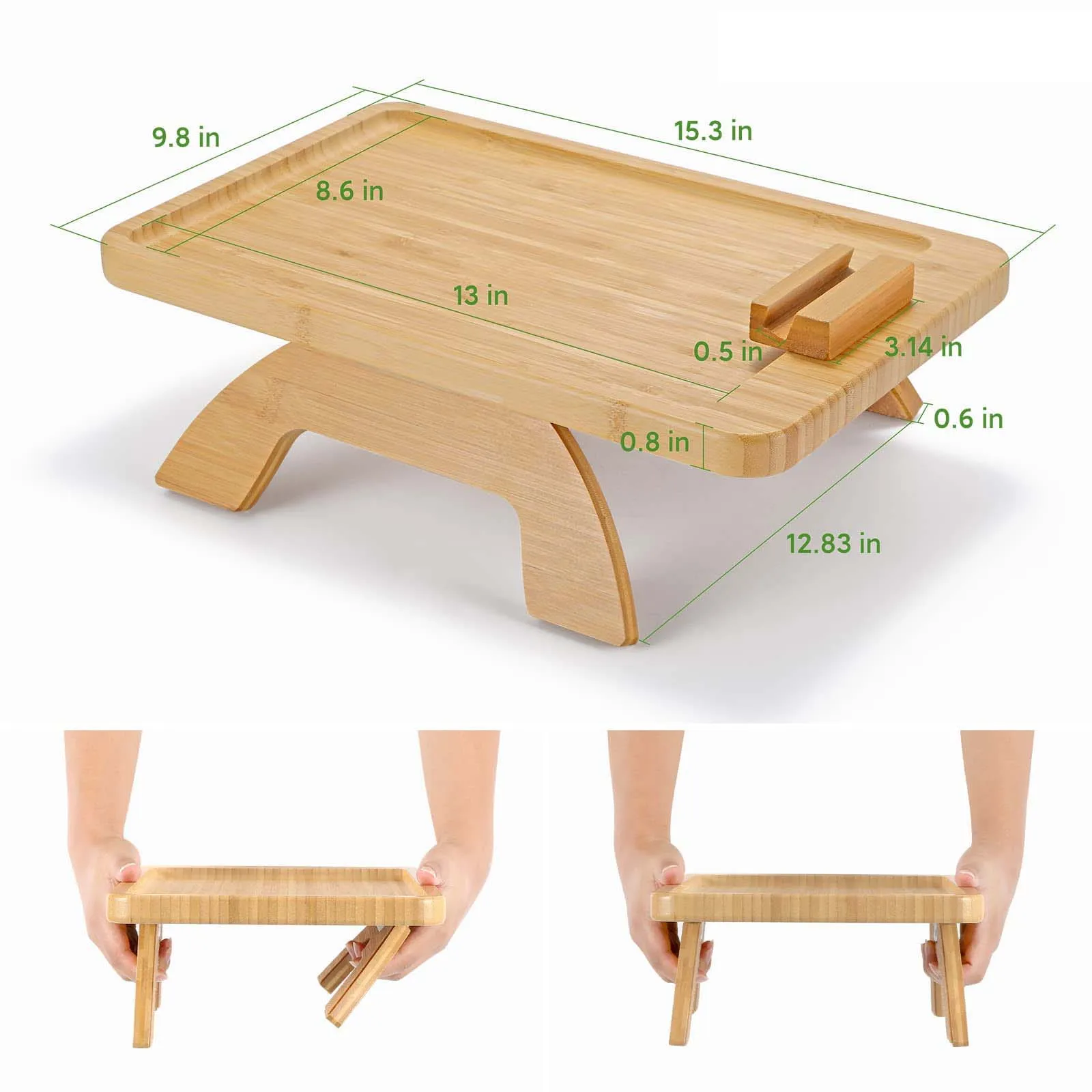  Vinlley Bamboo Couch Tray with Spirit Level, Couch Arm Table  Clip On Tray Sofa Table for Couches,with 360° Rotating Phone Holder,Couch  Tray Table, Portable Table, TV Table and Side Tables for