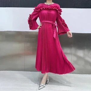 Grace in Every Fold Women's Pleated Dress Autumn Stretch Midi Dress Unique and Elegant Dress Factory