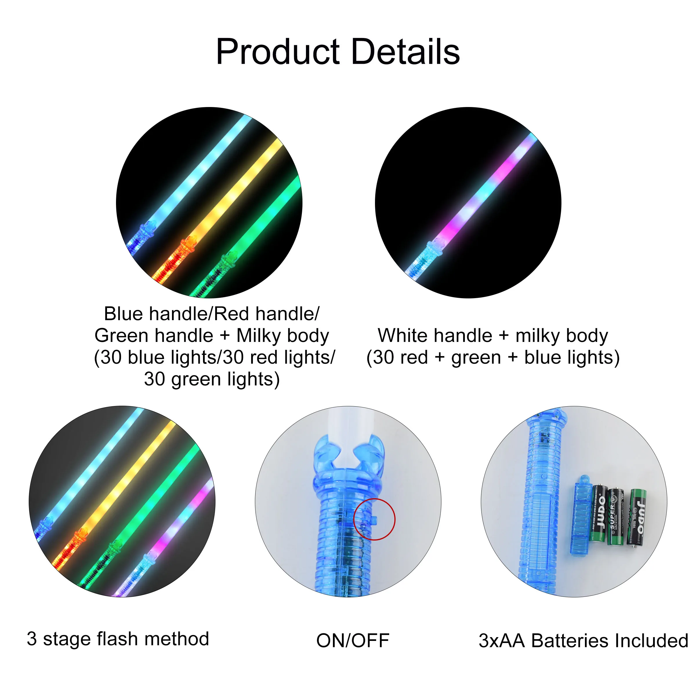 LED Sword Light-up Toy with 30 Transparent Handle Lights for Boys Kids Flashing Long Stick Party Props