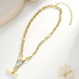Europe United States Hot 18k Gold Plated Stainless Steel Clavicle Chain Sporty Unisex Joker OT Buckle Fashion Necklace Wholesale