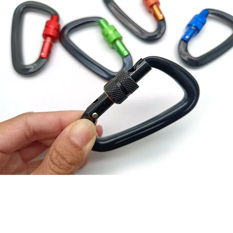 BT Aluminum Snap Hook Safety Snap Hook for Wholesale D Shope Screw Locking Carabiner Hook Custom Logo Hiking Pull Carabiner