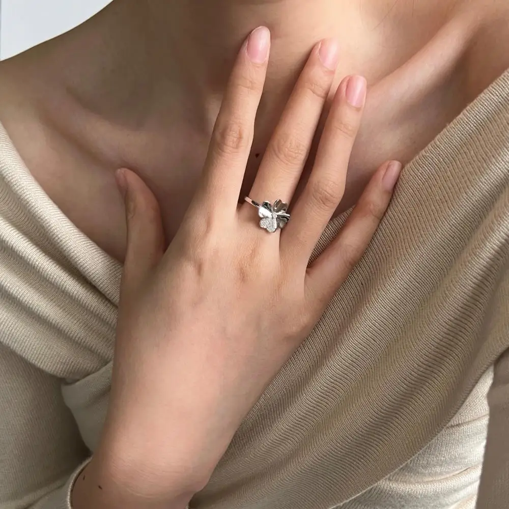 KAKODIY Luxury Women's Jewelry Ring Engagement Wedding 925 Sterling Silver Four Leaf Clover Flower Ring detail 9