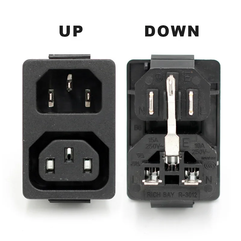 15A 250VAC IEC 60320 C13 C14結合ソケット2で1電源入口出口