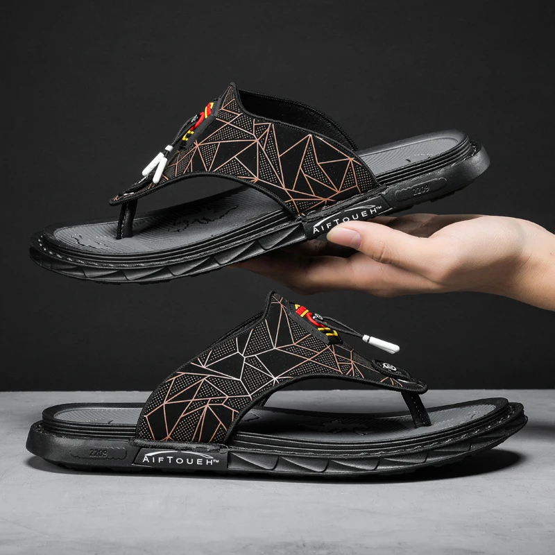 Wholesale Slides Men Sandals Summer Outdoor Beach Leather Flip Flops for Men PVC GENUINE Leather Picture Rubber Outdoor Slippers