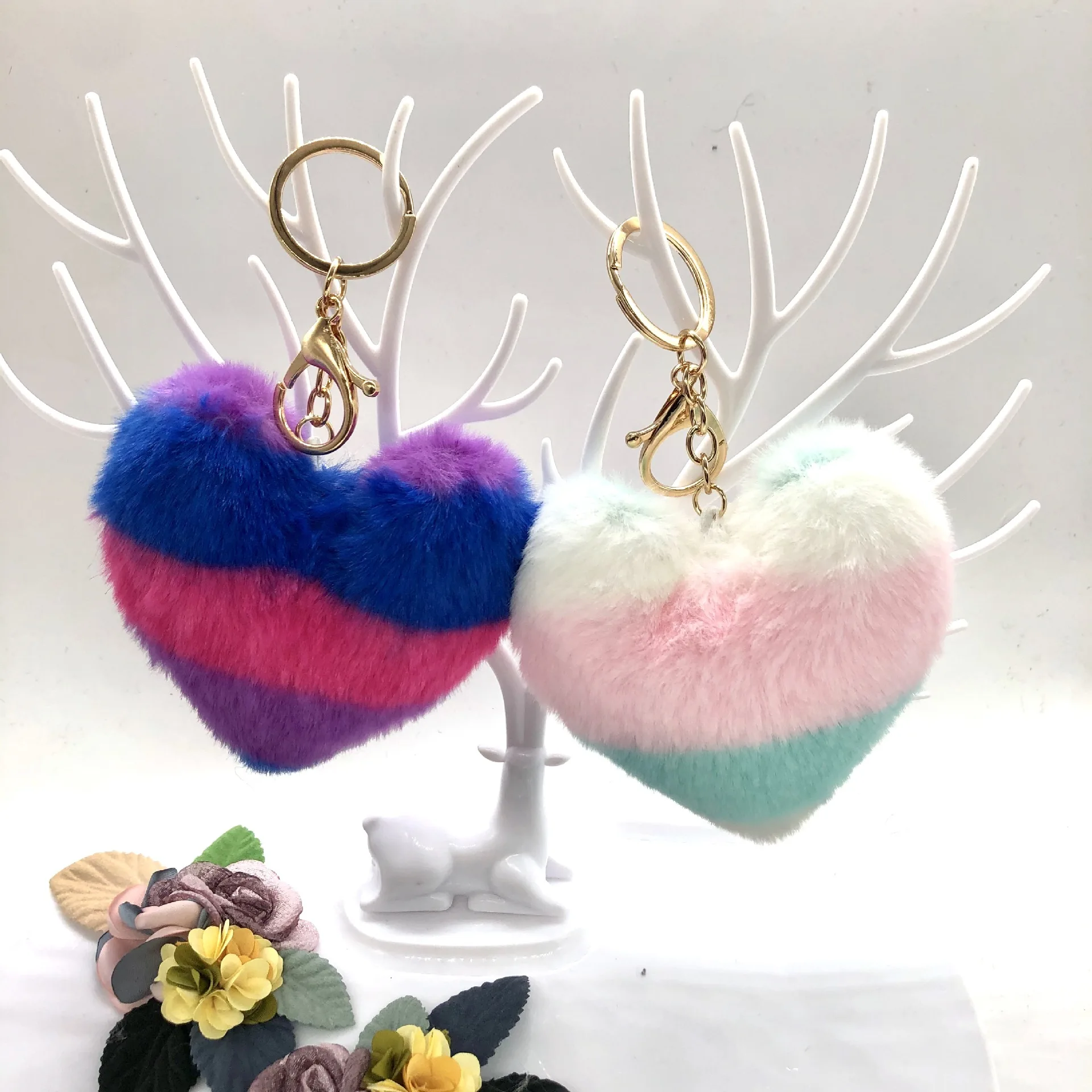 Rainbow Fluffy Pom Pom Keychain Fluffy Yarn Rainbow Gift 